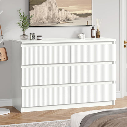 Jocoevol White Dresser 6 Drawer Dresser for Bedroom, Modern Fluted Dresser with Deep Drawers, Large Double Wooden Dresser Chest of Drawers for Living Room, Hallway, Entryway (White) - WoodArtSupply