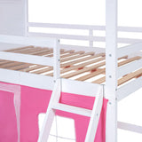 Harper & Bright Designs House Twin Loft Bunk Bed with Tent, Kids Loft Bed with Ladders,Guardrail, Windows and Roof, Wood Twin Over Twin Playhouse Bunk Bed for Kids Teens Boys & Girls (Pink & White) Harper & Bright Designs
