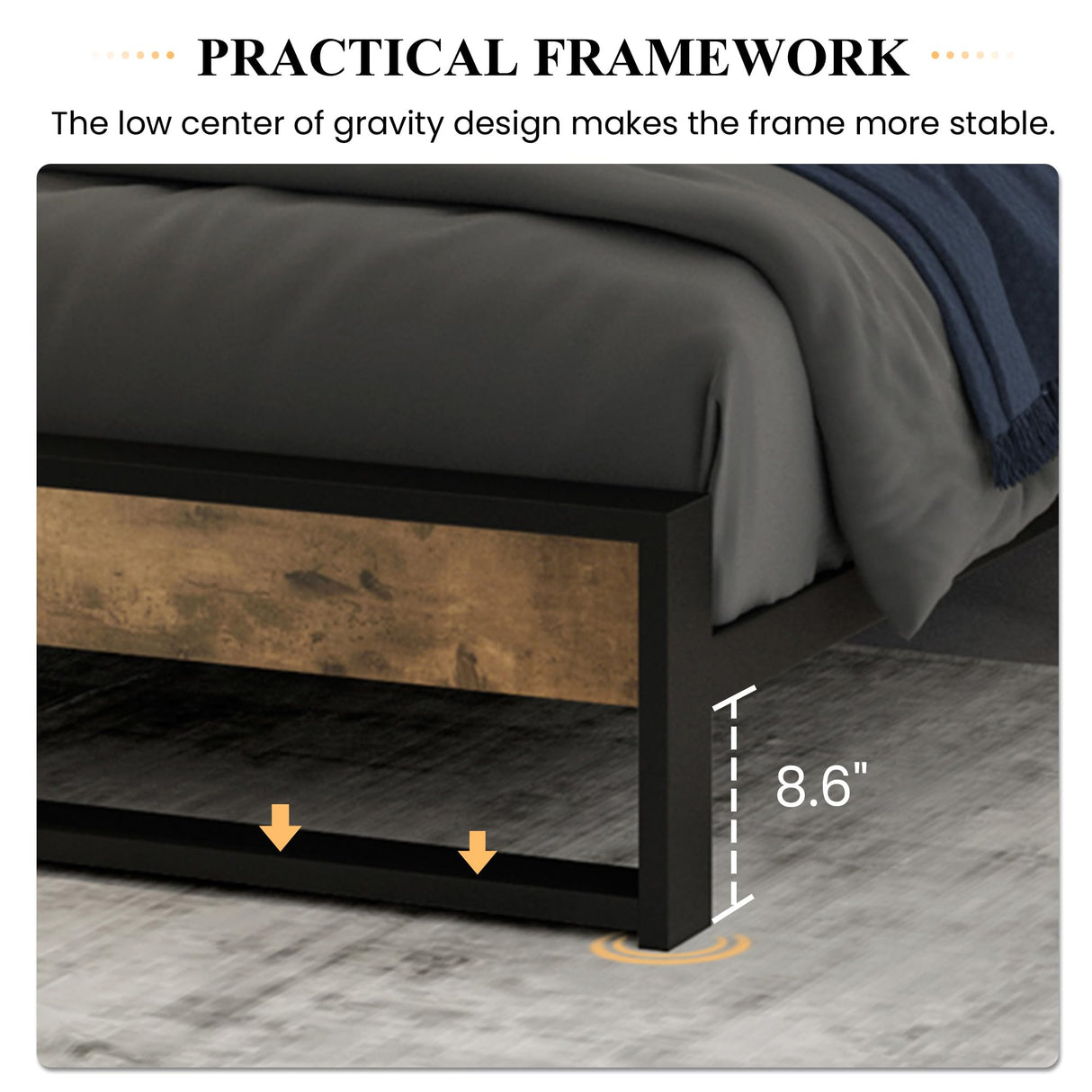 SHA CERLIN Queen Size Bed Frame with Wooden Headboard,Heavy Duty Metal Slats Support Platform,No Box Spring Needed,Rustic Brown SHA CERLIN