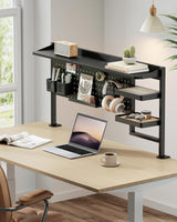 PEGZONE Clamp on Desk Shelf, 44" Desktop Shelving System with Pegboard and Accessories, Desktop Organizer with 2-Tier Shelf, Desk Pegboard for Office Home Gaming, Black PEGZONE