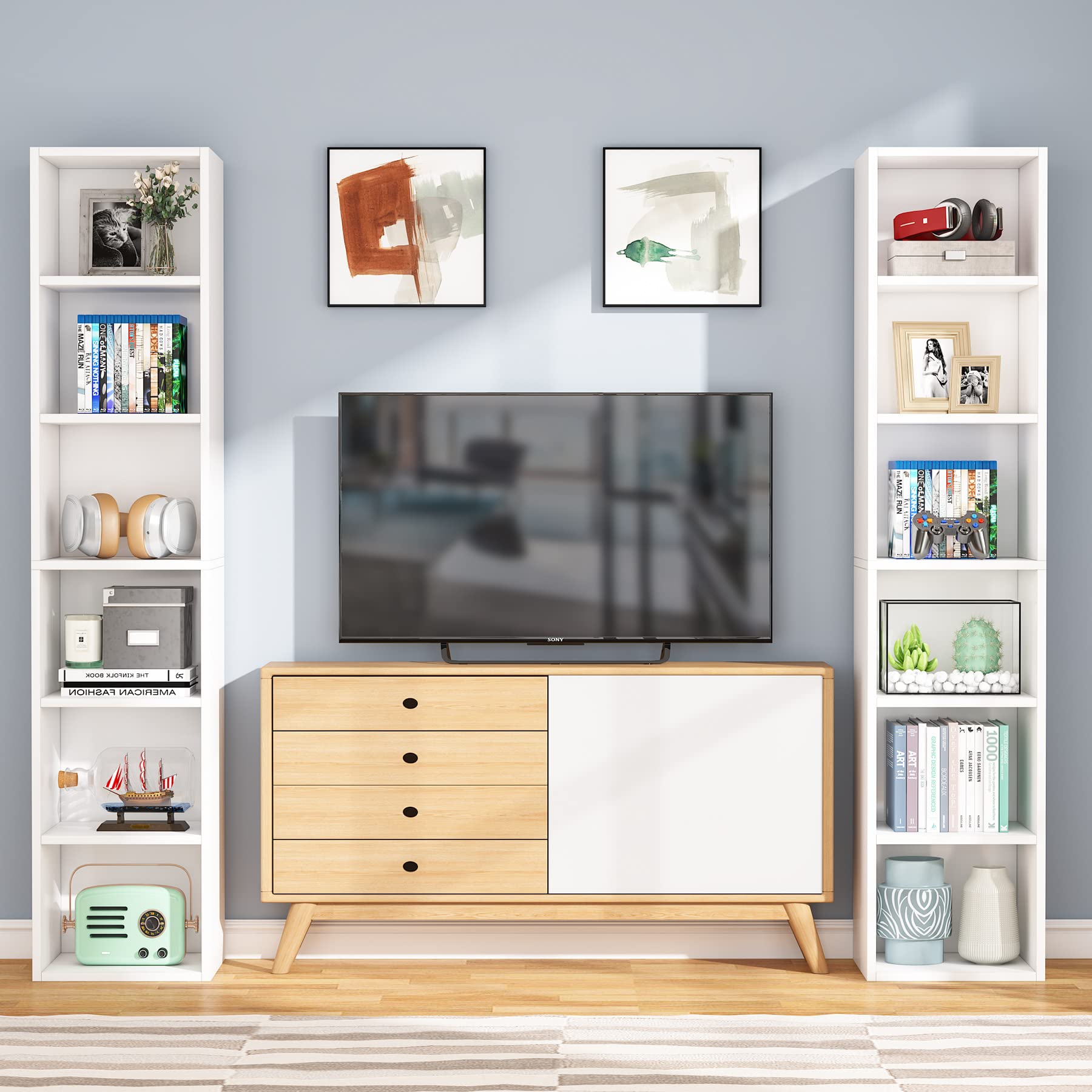 Tribesigns 70.9 Inch Tall Narrow White Bookcase with 6 Tier Cube Shelves for Space-Saving Storage - WoodArtSupply