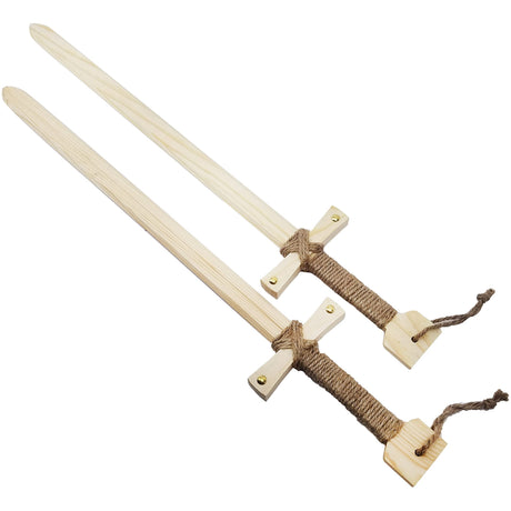 Adventure Awaits! Wooden Toy Sword for Kids | 2 Pack | Knights of The Round Table Style with Jute Wrapped Handle | Lightweight and Durable for Imaginative Kids | Set of 2 Adventure Awaits!