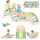 KidsBuddy Pikler Triangle Set with Cushion 9 in 1 Climbing Toys for Toddlers 1-3 Indoor Baby Climbing Gym Toddler Montessori Toys Wooden Climbing Toys with Maze Toys, Shape Sorting Toys, Dinosaur Car KidsBuddy