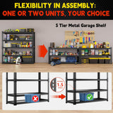 Lauxery Heavy-Duty Garage Shelving Unit | 3000lbs Capacity | Easy Assembly | Innovative Honeycomb Shelves | 5-Tier Adjustable Industrial Shelf for Basement/Pantry/Warehouse| 72" H x 48" W x 18.9" D Lauxery