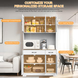 Huisenitre 70 inch Kitchen Pantry Cabinet with Ports, Pantry Cabinet with Microwave Rack, Farmhouse Style Kitchen Pantry with Storage Drawers, Suitable for Living Room, Dining Room, etc (White) Huisenitre