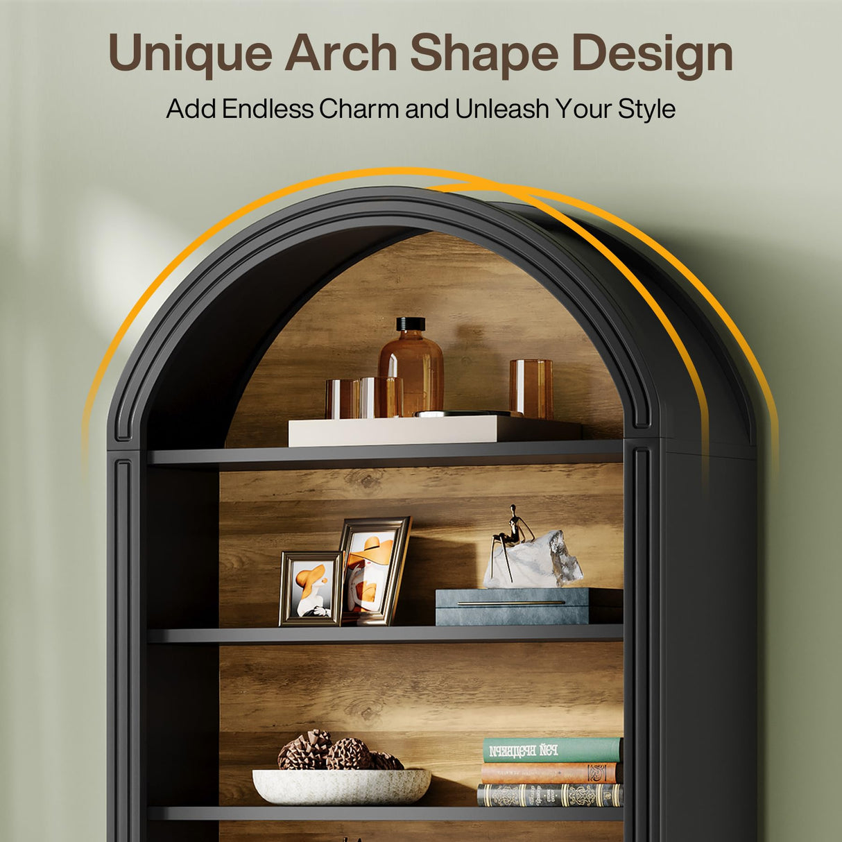 Tribesigns 79.5" Tall Arched Bookshelf, 8-Tier Modern Black Arched Bookcase with Storage Shelves, Floor Standing Wood Display Shelving Unit, Set of 2 Tribesigns