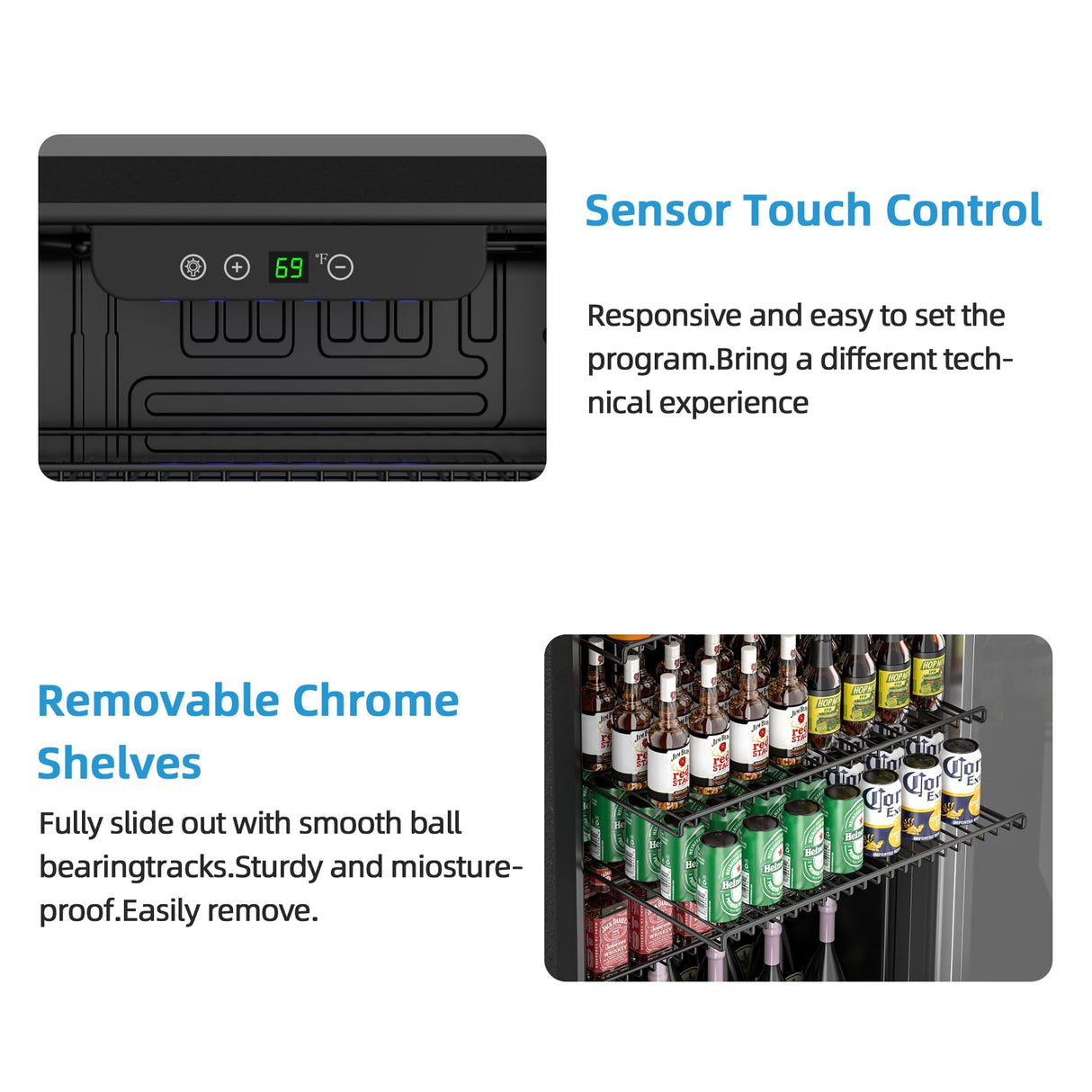 Erivess Compact Beverage Refrigerator,126 Can/3.2 Cubic Feet Fridge with Glass Door for Soda, Beer Under Counter Small Refrigerator with Adjustable Shelve & LED Display(Silver) Erivess