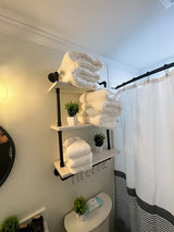 ROGMARS Industrial Pipe Shelving Bathroom Pipe Shelves with Towel Bar,3 Tier 24 inch Retro White Rustic Farmhouse Pipe Industrial Wall Shelves Bathroom Shelves Over Toilet for Storage ROGMARS