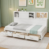 Giantex White Twin Daybed with 3 Storage Drawers, Cork Board & Sliding Door Giantex
