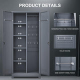 FLEXIMOUNTS 73'' Tall Metal Storage Cabinet with Locking Door, Large Cleaning Tool Organizer for Brooms, Garage, Laundry Room, Bathroom, Dark Grey FLEXIMOUNTS