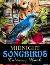Midnight Songbirds Coloring Book: Amazing Coloring Pages On Black Background Features Kawaii, Cute Animals For All Ages Relaxation And Stress Relief Majosta