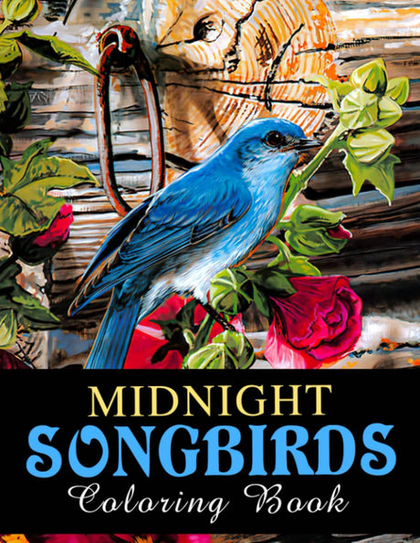 Midnight Songbirds Coloring Book: Amazing Coloring Pages On Black Background Features Kawaii, Cute Animals For All Ages Relaxation And Stress Relief Majosta