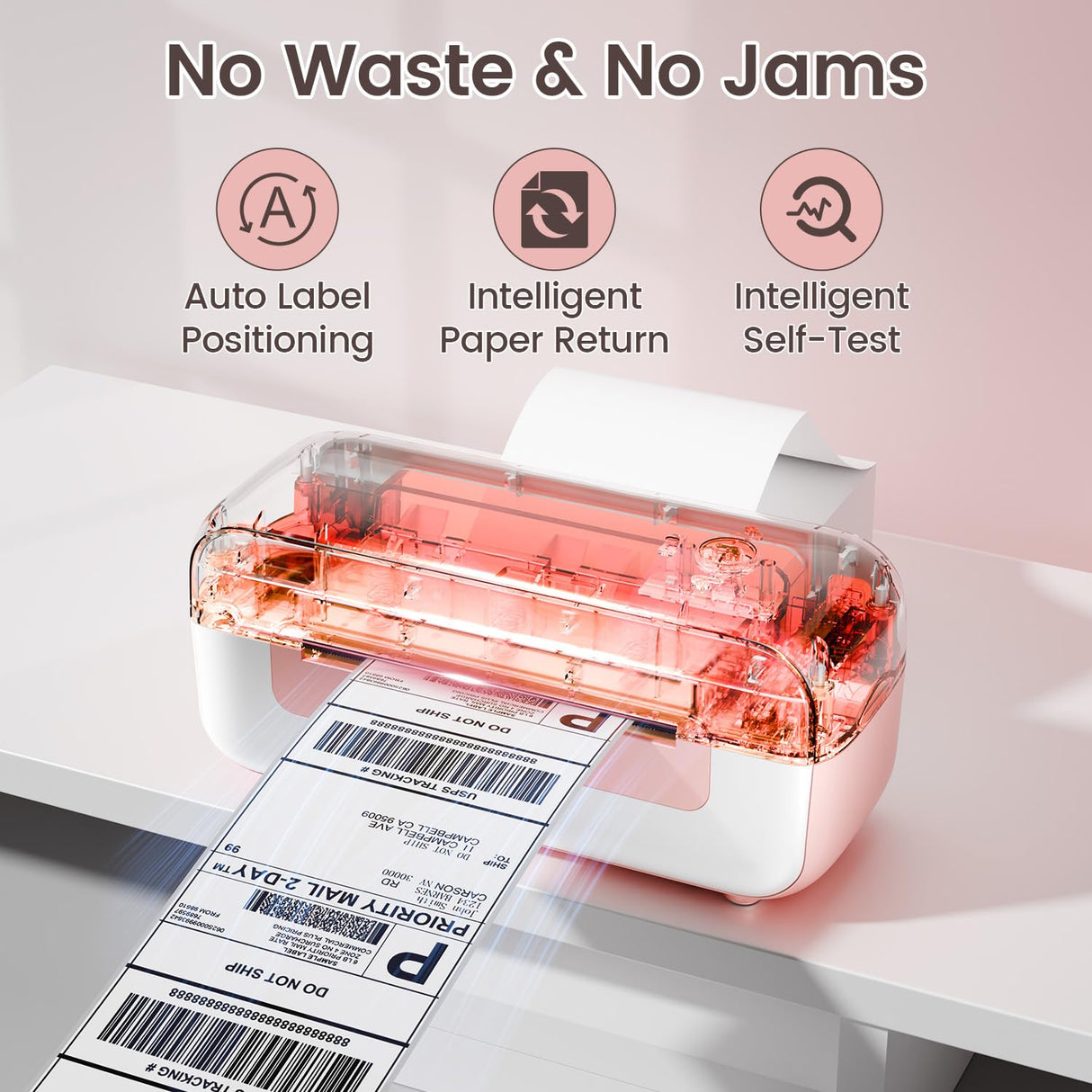 Phomemo Bluetooth Thermal Shipping Label Printer, 2025 Upgrade 4x6 Desktop Thermal Label Printer for Shipping Packages/Small Business/Office/Home, for Amazon, Ebay, Shopify, Etsy, UPS, FedEx - Pink Phomemo