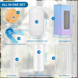 MAFYE Sublimation Glass Blanks With Bamboo Lid, 16OZ Frosted Sublimation Beer Can Glass with Glass Straws Gift Box Mason Jar Cups Mug Travel Tumbler for Beer, Juice, Soda, Iced Coffee, Drinks(8 PACK) MAFYE