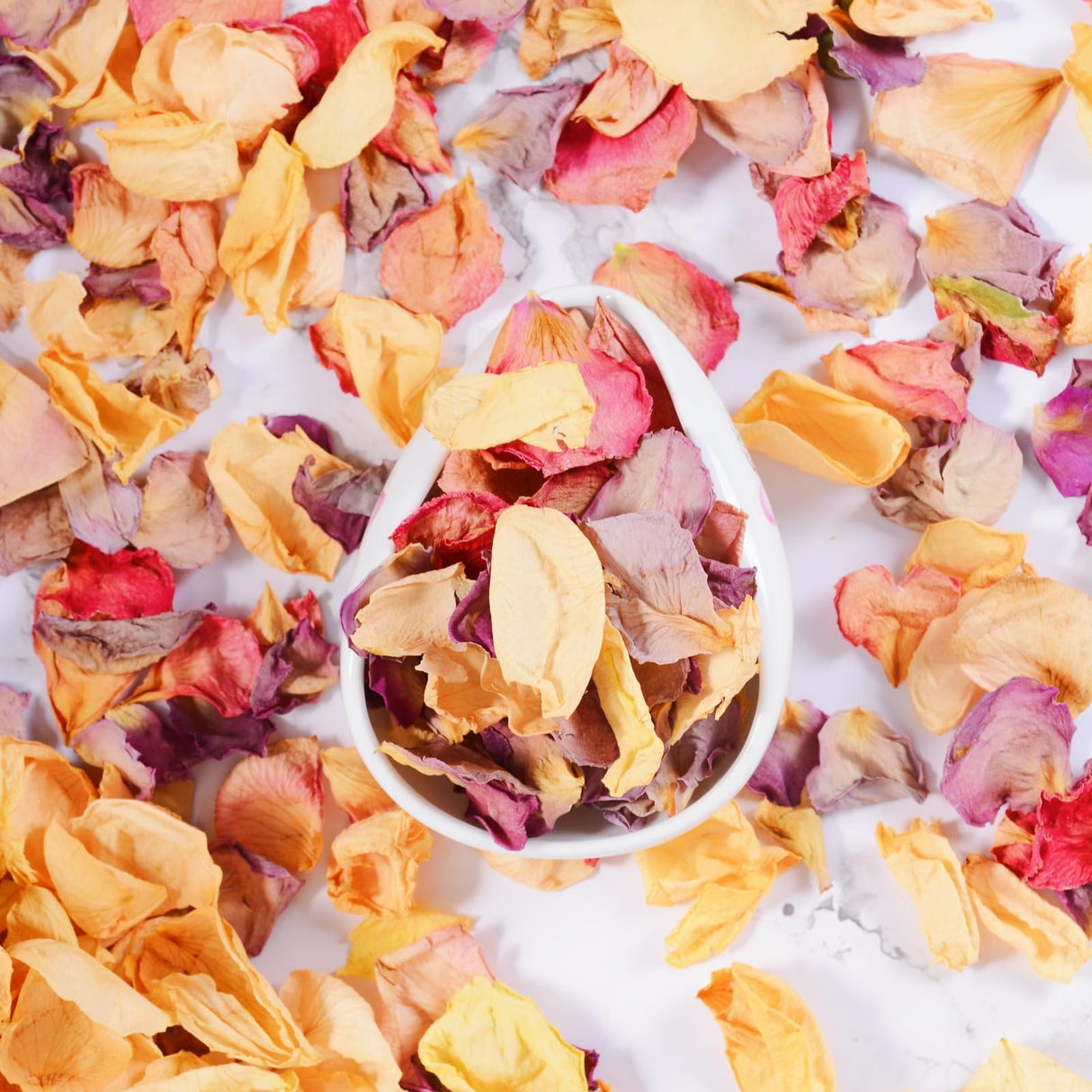 20+ Cups Real Rose Petals Biodegradable Wedding Flower Confetti, 2 QT Mixed Yellow Purple Pink Dried Roses Petals for Wedding Proposal Bath Valentine's Day Party Flower Girl Oning