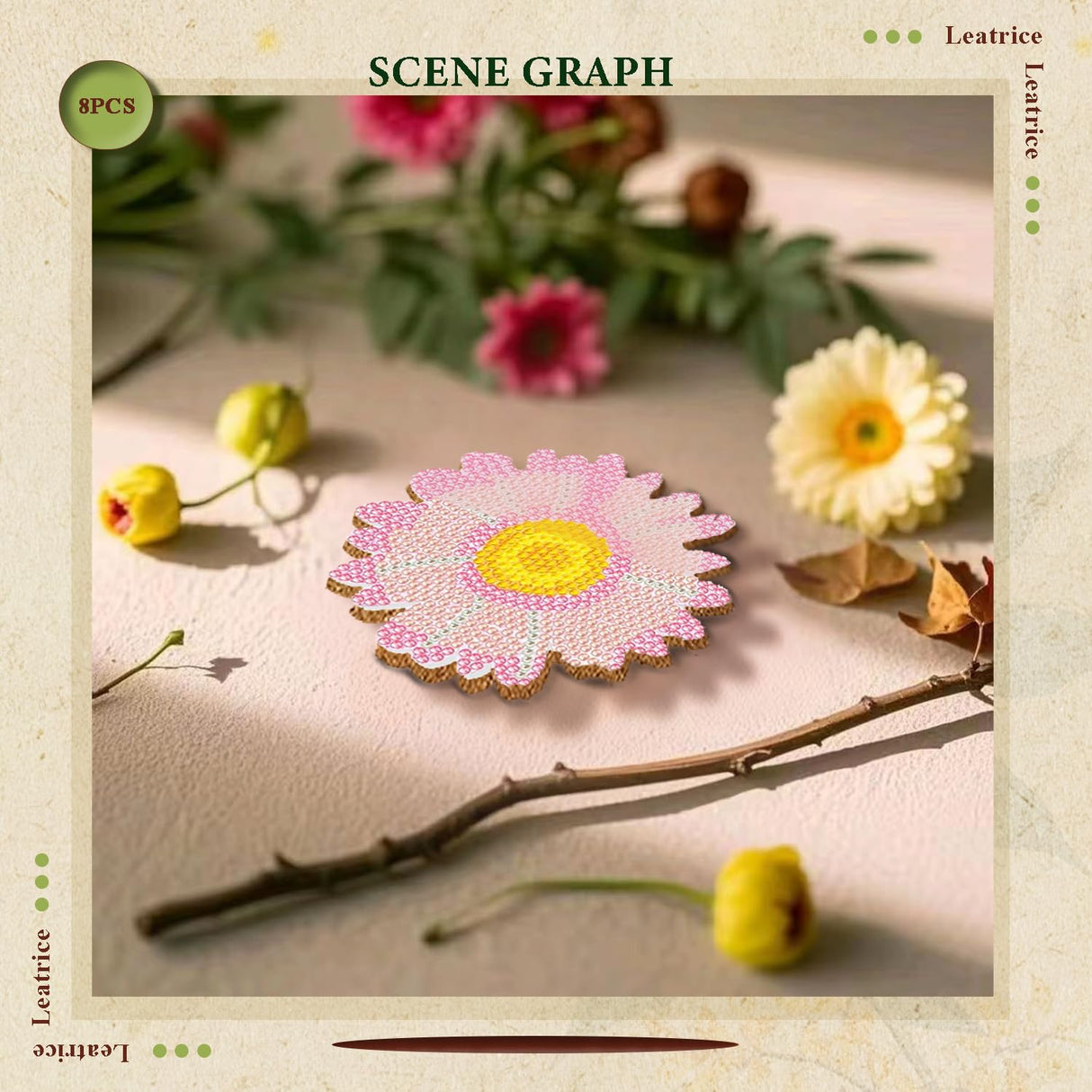 Leatrice 8PCS Flower Diamond Art Coasters Small Diamond Painting Kits for Adults Beginners Women Gem Art Coasters with Holder Funny DIY Crafts for Home Decor Leatrice