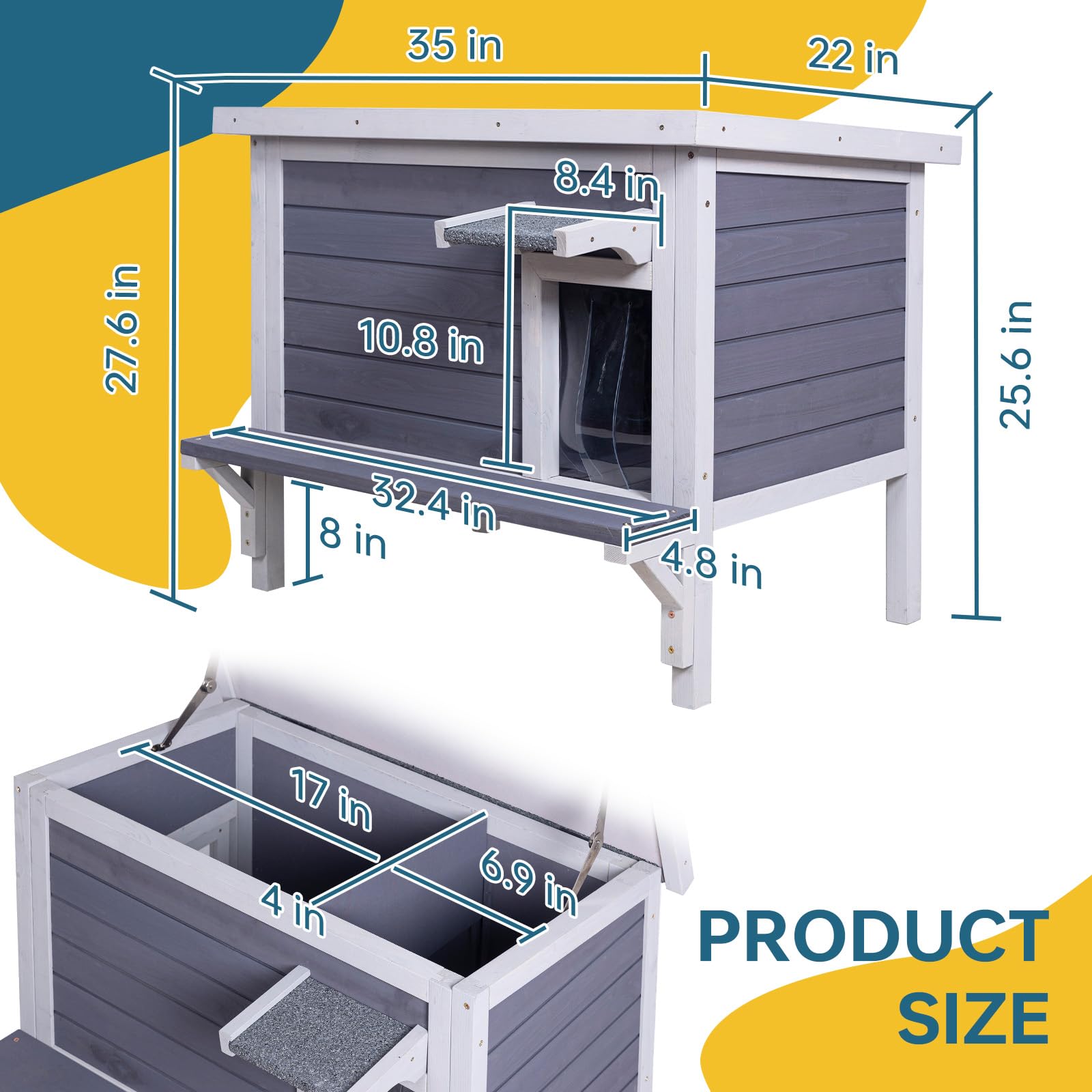 GEGURI Insulated Cat House Outdoor Weatherproof, Feral Cat Shelter for Winter, Large Wooden Enclosure - WoodArtSupply