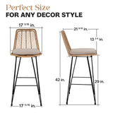 IDZO 400lbs Capacity Rattan Bar Stools Set of 2 Upgraded, 42-Inch Height Outdoor Bar Stools with Comfort Cushion, Solid Steel Frame & Durable Power Coating, Easy Assembly IDZO