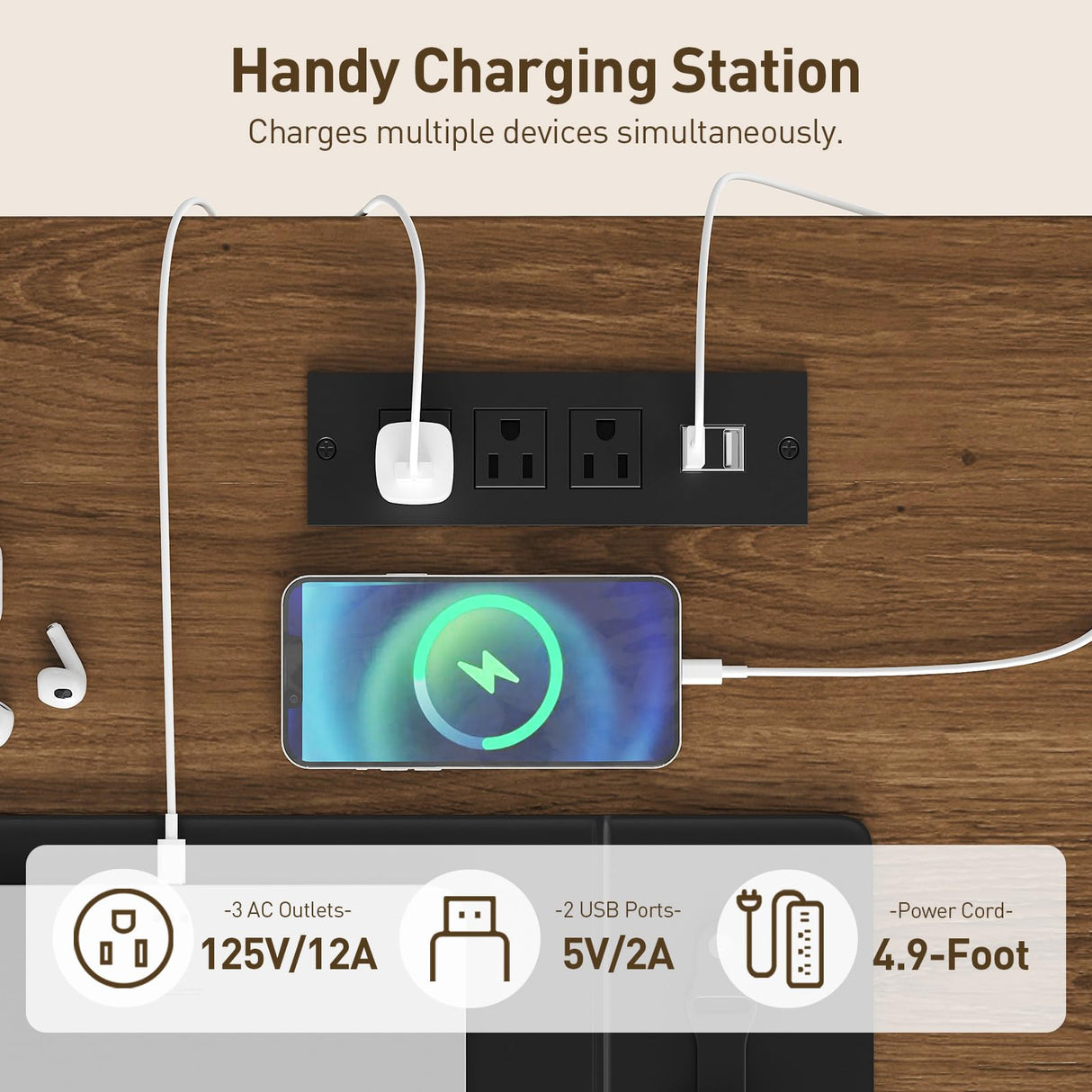 RALGEND 58" Farmhouse Executive Desk with Drawers, Wooden Home Office Desk with Power Outlet & LED Light, Computer Desk with File Drawer and Cabinet, Workspace for Study, White and Walnut RALGEND