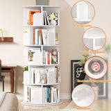 Besiost Rotating Bookshelf Tower, 5 Tier Spinning Bookcase, Revolving 360 Book Shelf Narrow Tall Bookcase, Vertical Turning Round Bookshelf Organizer, Wood Corner Book Shelf for Small Space, White Besiost
