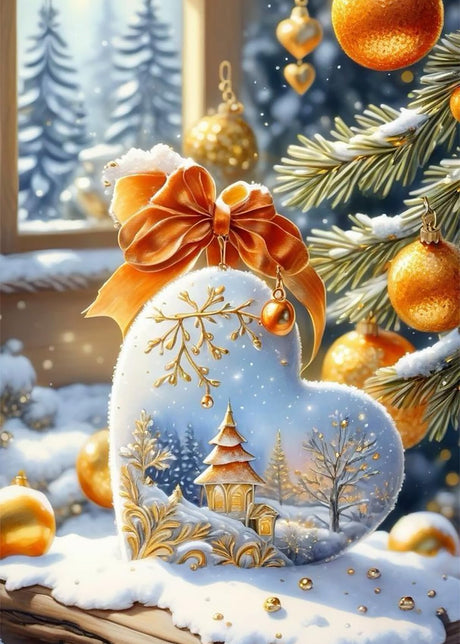 KINPLUB Christmas Diamond Art Kits for Adults Beginners, Christmas Winter Love Heart Diamond Painting Kits for Adults, DIY Full Drill Round Gem Art Dots for Home Wall Decor 12x16 Inch KINPLUB