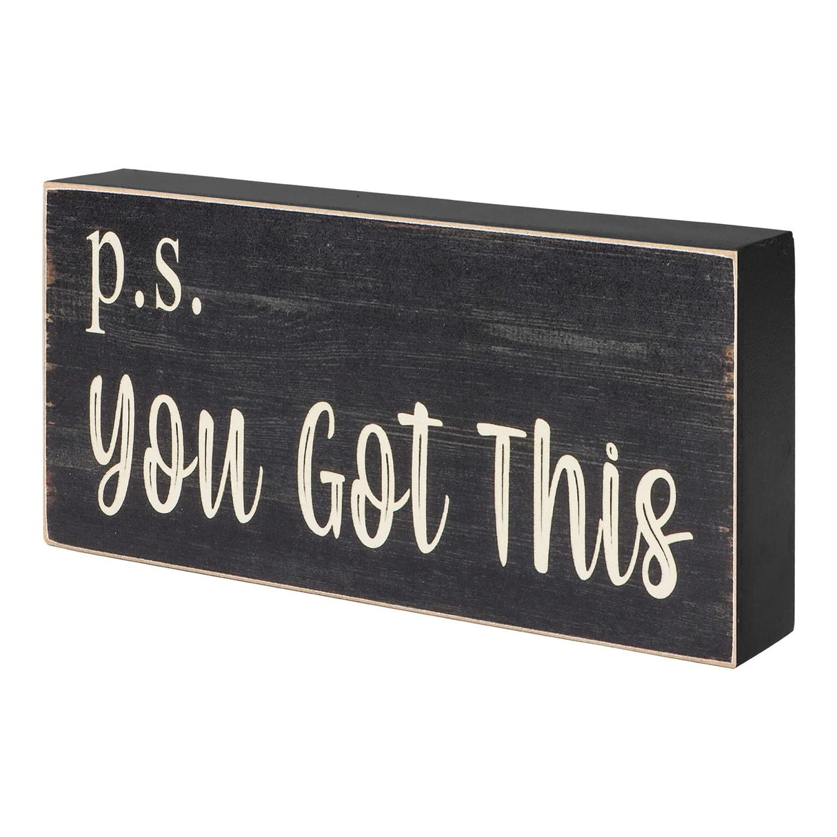 Esur Motivational Home Office Desk Black Decor - Farmhouse Wooden Box Sign Gift for Women - P.S. You Got This esur