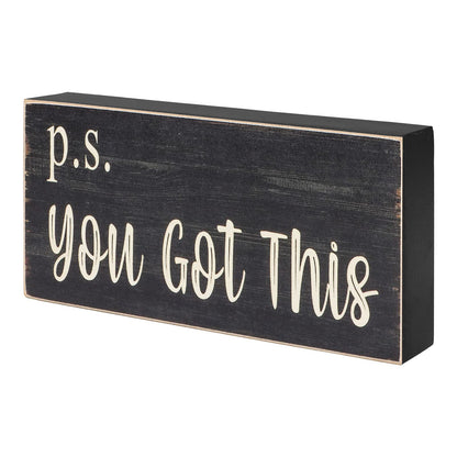 Esur Motivational Home Office Desk Black Decor - Farmhouse Wooden Box Sign Gift for Women - P.S. You Got This - WoodArtSupply