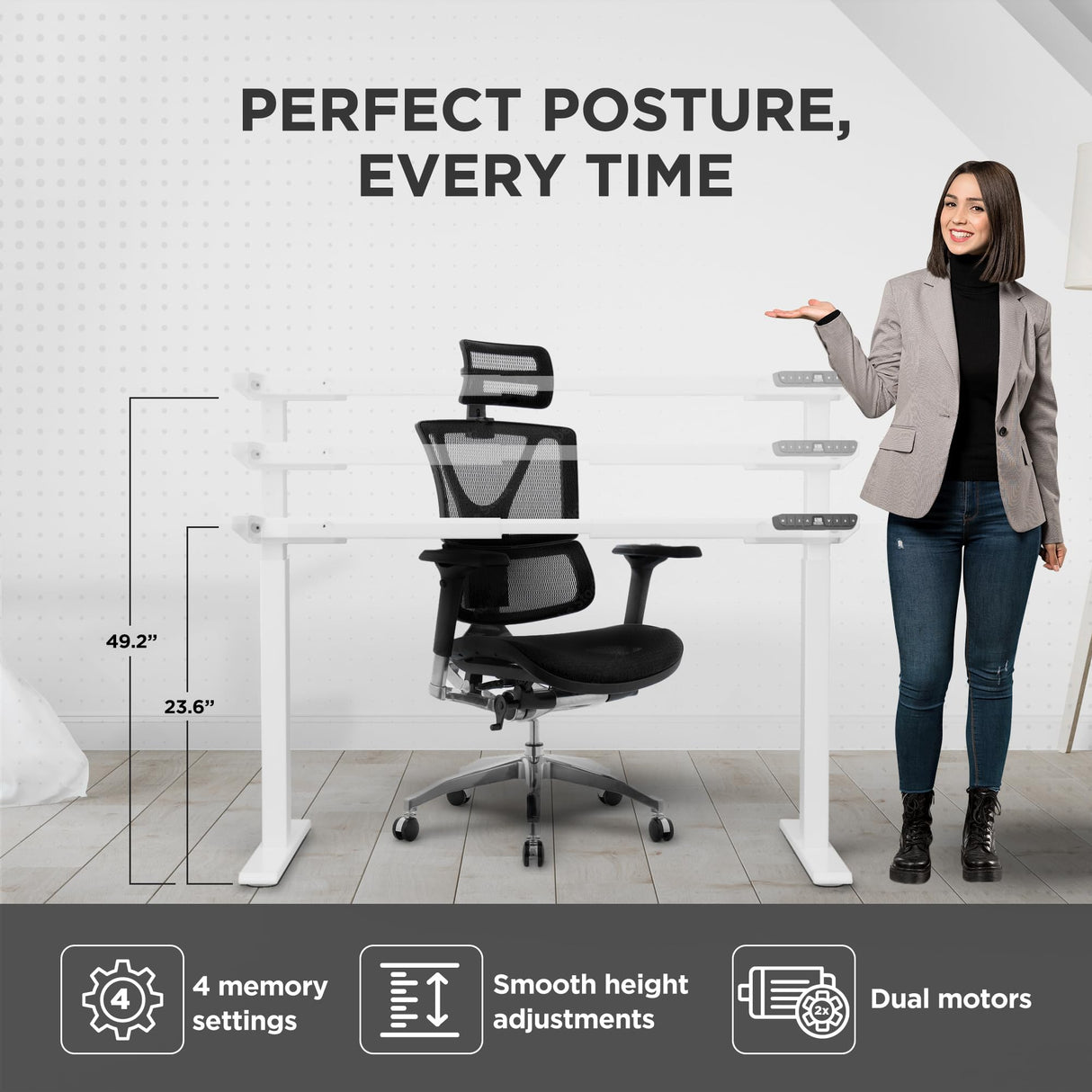 Uncaged Ergonomics Rise Up Standing Desk Legs – Dual Motor Standing Desk Frame with Memory Electric Standing Desk Frame Height Adjustable Table Legs for Sit Stand Desk Base Electronic Rising Desk Uncaged Ergonomics