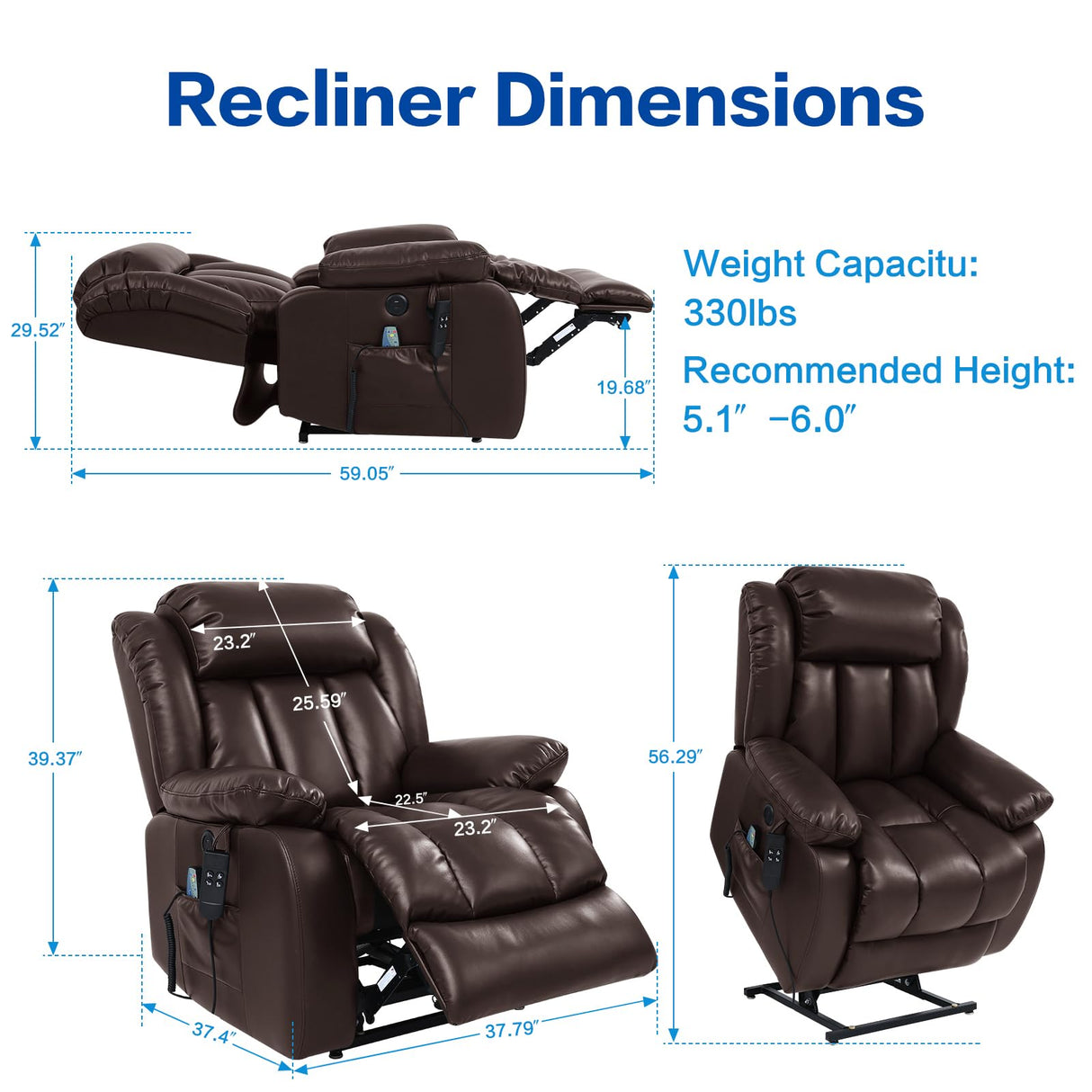 MAEVIS Power Recliner Chair, Lay Flat Sleeping Lift Chairs Recliner for Elderly with Heat and Massage,Comfy Real Breathable Leather Recliners with Dual OKIN Motor for Living Room (Brown) MAEVIS