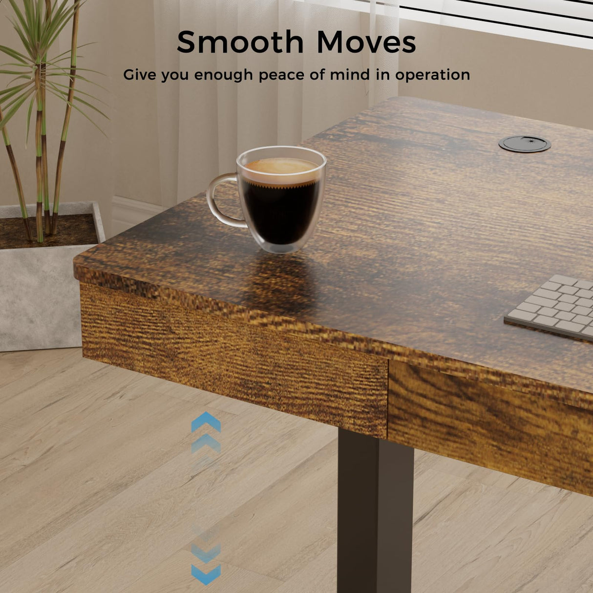 ADOFFUR Standing Desk with Drawer, 55 x 24 Inch Electric Standing Desk Adjustable Height Desk, Black Stand up Desk with One-Piece Brown Desktop, Wheels, Memory Presets, USB Ports for Home Office ADOFFUR