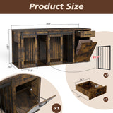 KIGOTY Furniture Style Dog Crate with Storage, 71 Inch Double Dog Crate for 2 Dogs, Wooden Large Dog Kennel with Drawers,Tilt Out Trash Cabinet,Divider and Sliding Doors (Rustic Brown) KIGOTY