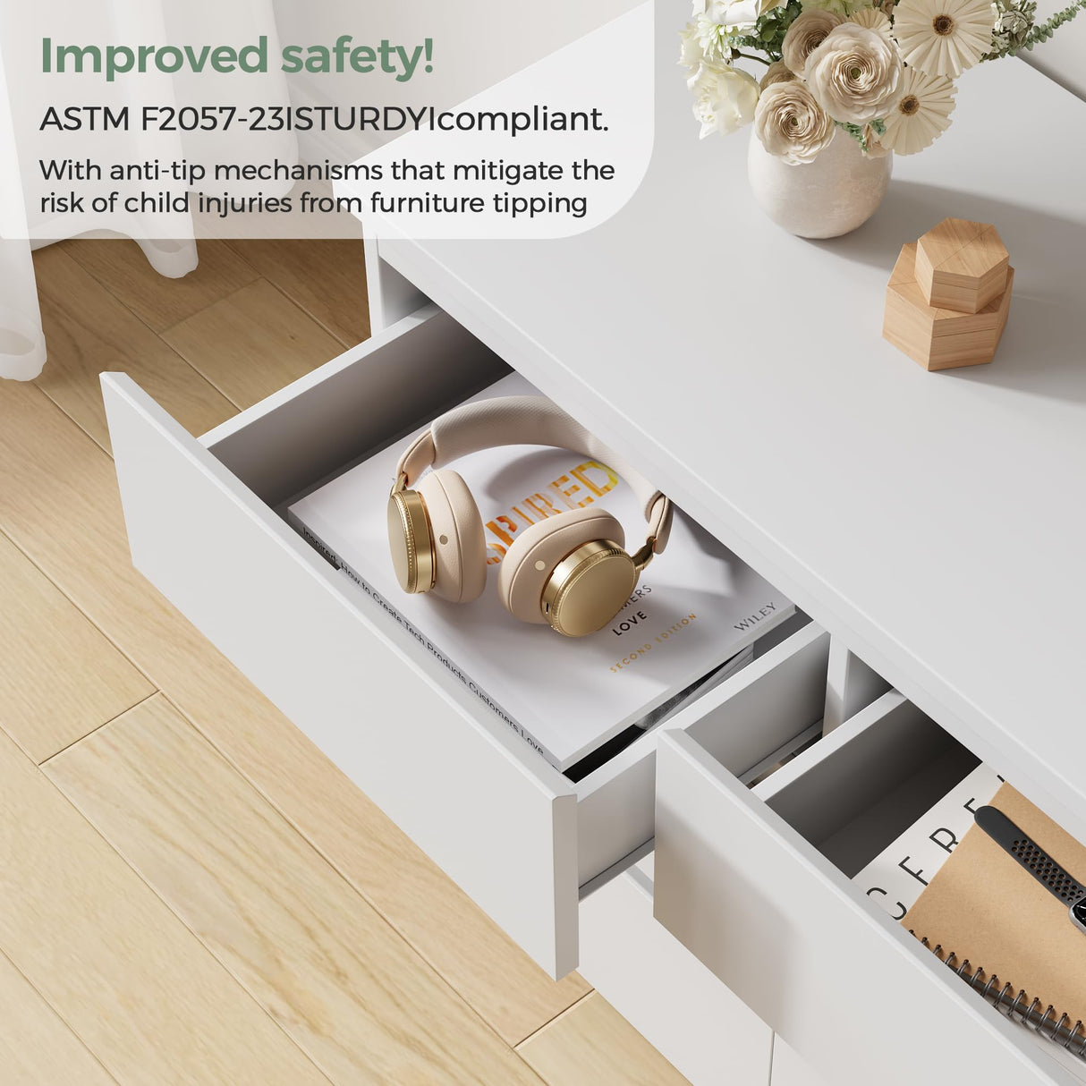 Jocoevol Modern White 9 Drawer Dresser for Bedroom, Simply Chest of Drawers, Wood Storage Dresser with Deep Drawers for Living Room Hallway Entryway, White Jocoevol