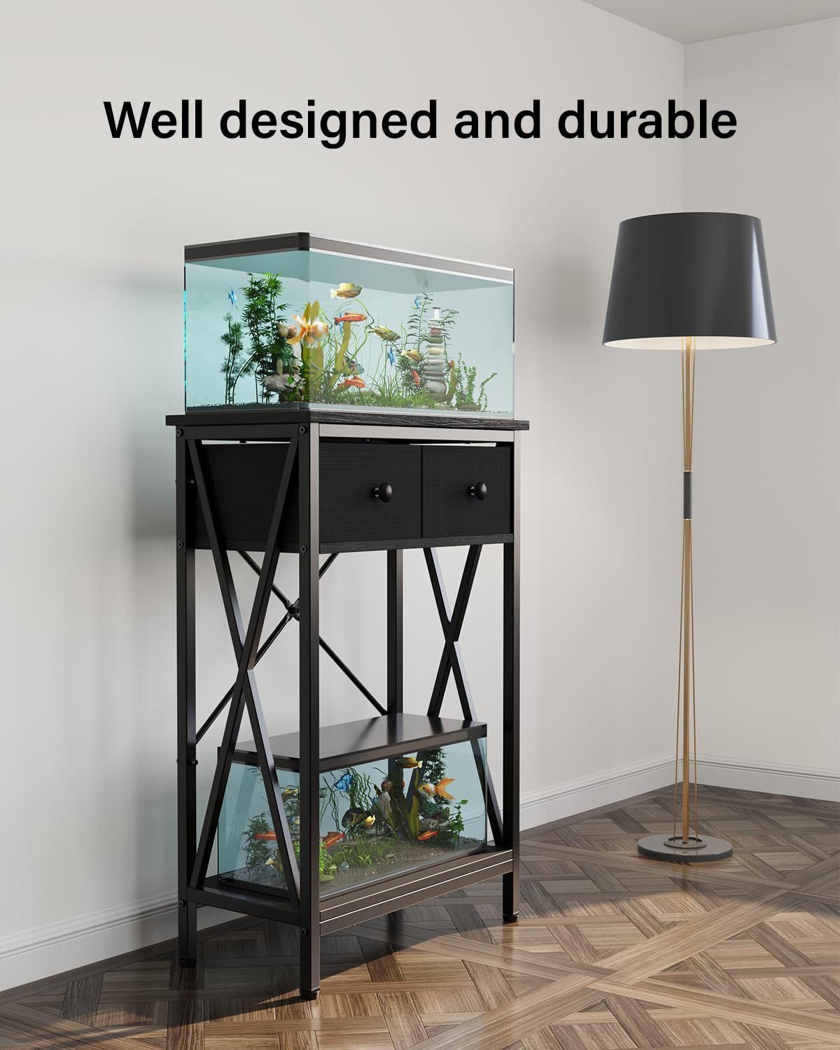 FILKO Fish Tank Stand 10 Gallon: Sturdy Aquarium Stand with Accessories Storage - Metal Fish Tank Table for 5-10 Gallon Reptile Breeder Turtle Terrarium - 19.4"X16.5" Weight Capacity 220 lbs FILKO