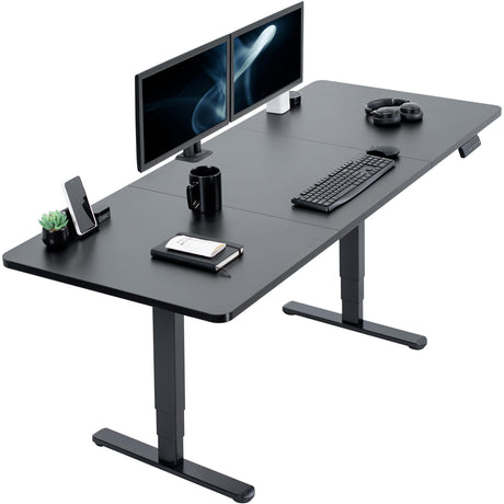 VIVO Electric Height Adjustable 71 x 30 inch Memory Stand Up Desk, Black Table Top, Black Dual Motor Frame with Preset Controller, 2B Series, VIVO