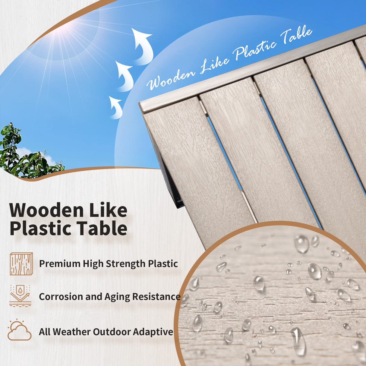 Devoko Patio Dining Table for 6 Outdoor Patio Table 59" x 35" Weather-Resistant Rectangular Table for Deck, Garden, Backyard Devoko