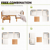 Greesum 5 Pieces Small Patio Sofa, Acacia Wood Outdoor Conversation Sets with Tea Table for Garden Porch and Backyard, Beige Greesum