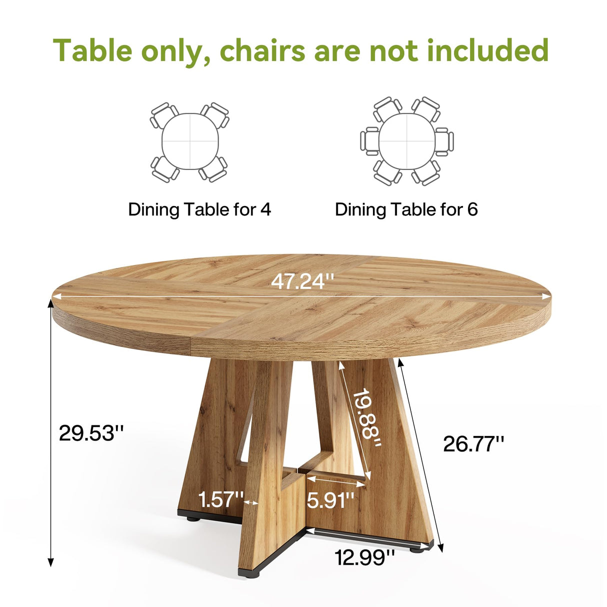 LITTLE TREE Round Dining Table for 4-6 People, 47 Inches with Wooden Pedestal Base, Modern Dinner Table for Dining Room, Kitchen, Living Room LITTLE TREE