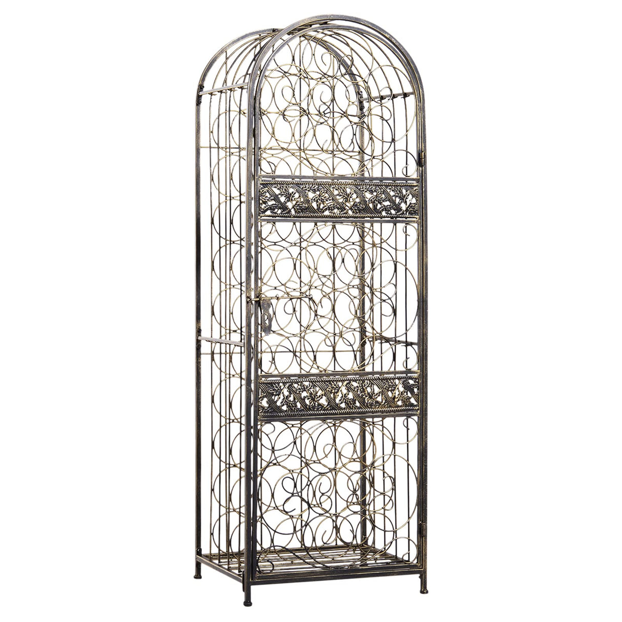 HOMCOM 45 Bottle Wrought Iron Wine Rack Jail with Lock - Antique Bronze HOMCOM