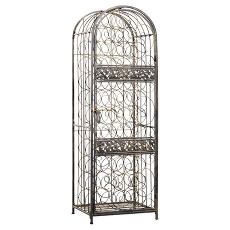 HOMCOM 45 Bottle Wrought Iron Wine Rack Jail with Lock - Antique Bronze HOMCOM