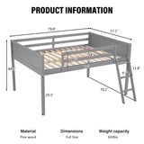 Merax Grey Low Loft Bed with Convertible Ladder and Full Guardrail, No Box Spring Needed Merax