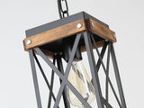 2 Pack Rustic Farmhouse Wood Pendant Light Fixture One-Light Adjustable Chain Oak Wood and Metal Lantern Cage Small Pendant Lighting for Kitchen Island Sink Hallway Farmhouse Bathroom Bar, Black RKUCSR