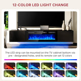 oneinmil 70" Floating TV Stand with 36" Electric Fireplace, Wall Mounted Fireplace Entertainment Center with Storage, Fire Place TV Console with, All Black oneinmil