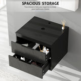 eclife 24" Bathroom Vanities Cabinet with Sink Combo, Wall Mounted Floating Cabinet w/Decor Lines, White Boat Ceramic Vessel Sink W/ORB Water Save Faucet & Pop Up Drain, Black eclife