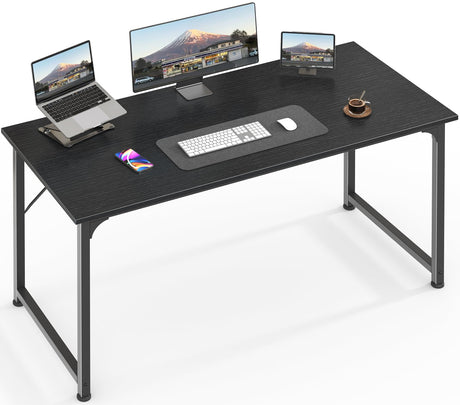 Huuger Computer Desk, 48 Inch Office Desk, Gaming Desk with Storage, Writing Desk Work Desk for Home Office, Study, Modern Simple Desk, Large Legroom, Metal Frame, Black Huuger