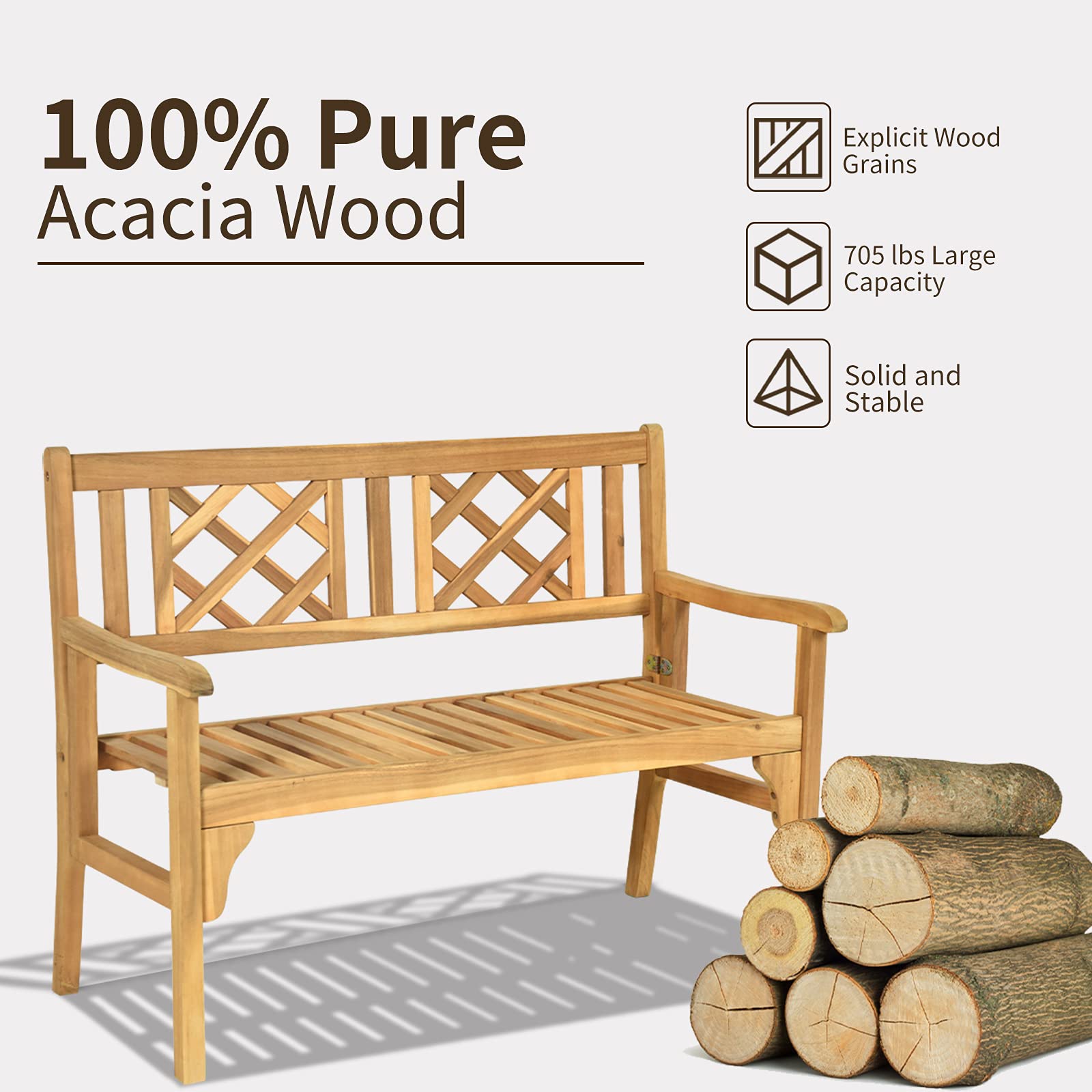 Tangkula Teak Folding Acacia Wood Garden Bench for 2 – Space-Saving, Ergonomic Design with Stylish Lattice Backrest - WoodArtSupply