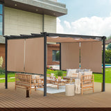 Aoodor 12 x 12 FT Outdoor Pergola with Retractable Canopy, Aluminum Frame, 2 Sides Patio Sun Shade Shelter for Backyard, Deck - Dark Brown Aoodor