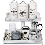 Farmhouse Tiered Tray Stand Wooden Rustic 2 Tier Tray Stand Rectangular Tray Serving Two Tiered Tray Stand for House Kitchen Cake (White) Yalikop