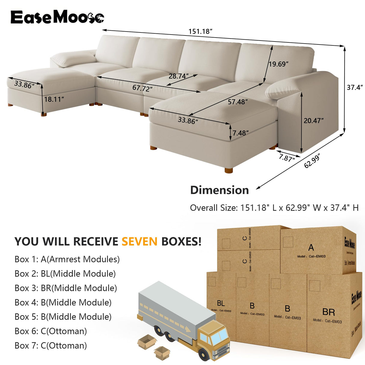 EASE MOOSE Oversized Modular Sectional Sofa,Leather Sectional Couch with Deep Seat,Extra Large U Shaped Couch,Faux Leather Material Sofa Modern Comfy Scratch Resistant,Beige EASE MOOSE
