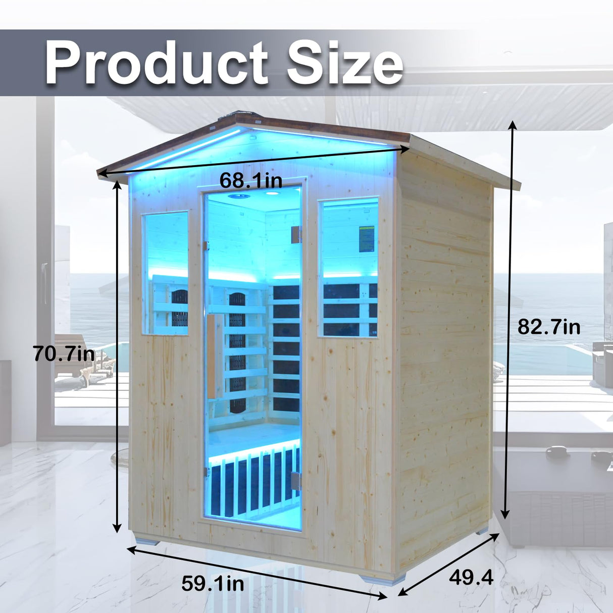 Outdoor Infrared Sauna 4 Person, Spruce Wooden Large Sauna 2600W 240V Heaters Panels With Lcd Display Control Multi Color Light Strip Bluetooth Speaker Oxygen Bar(59.06*47.24*81.89 inch Spruce) ZYKLZQ