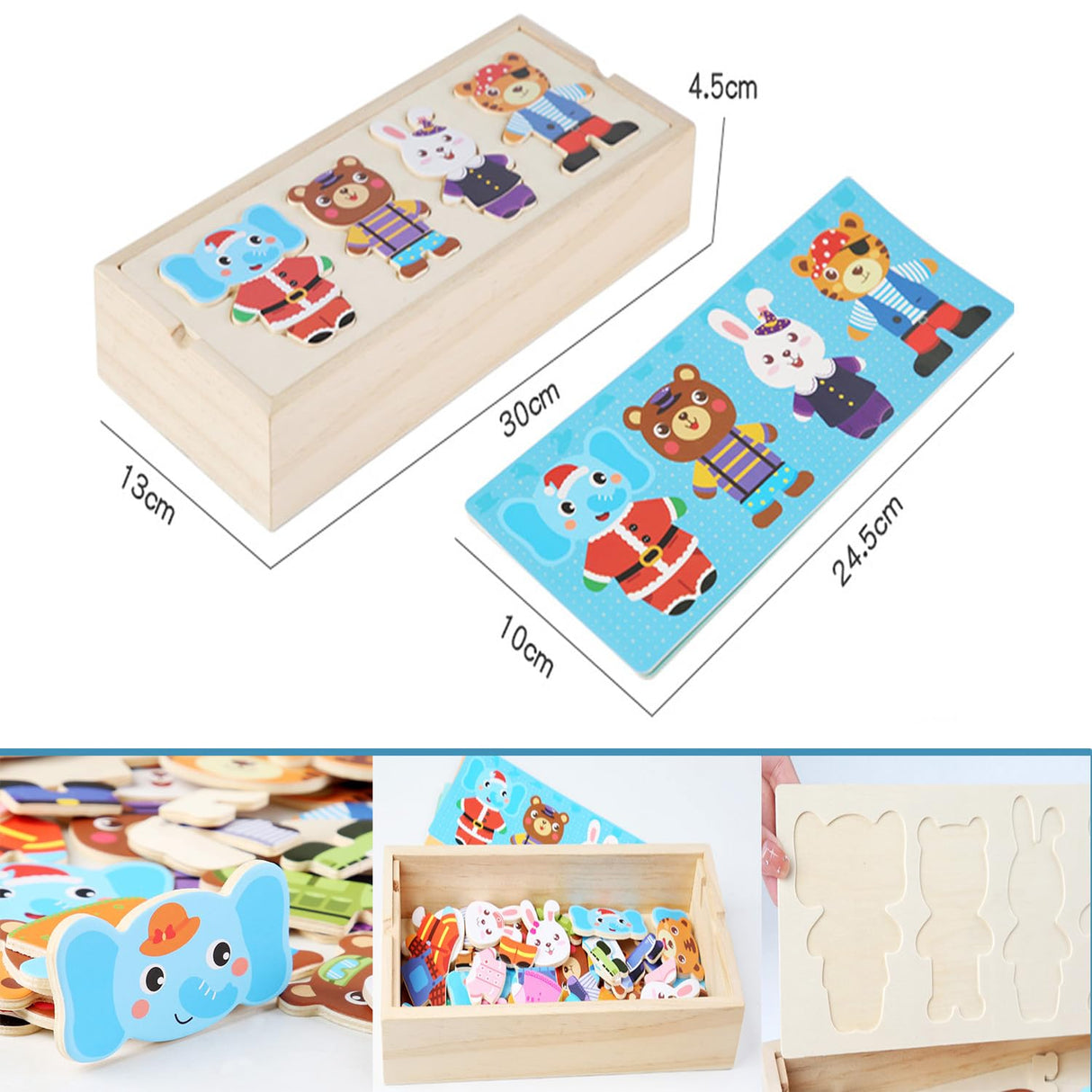 LilyBeauty Wooden Jigsaw Bear Family Puzzle Box, Dressing Puzzles Toys, Dress-up Puzzle Set（72 pcs） (Mixed) LilyBeauty